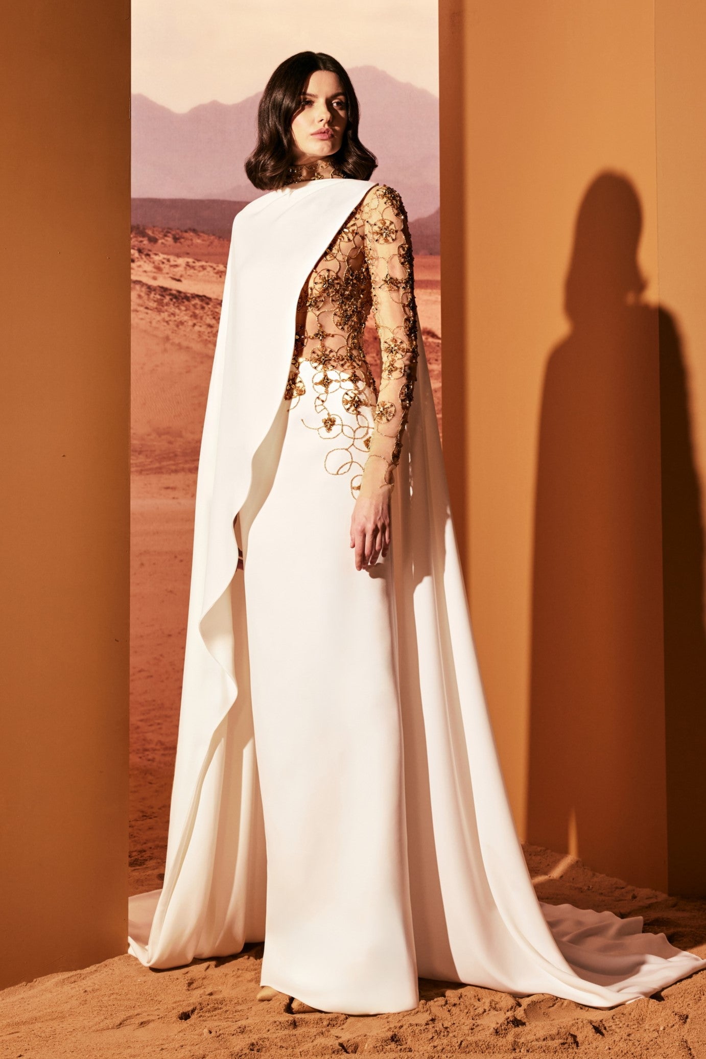 Asymmetrical Crepe Draped Gown