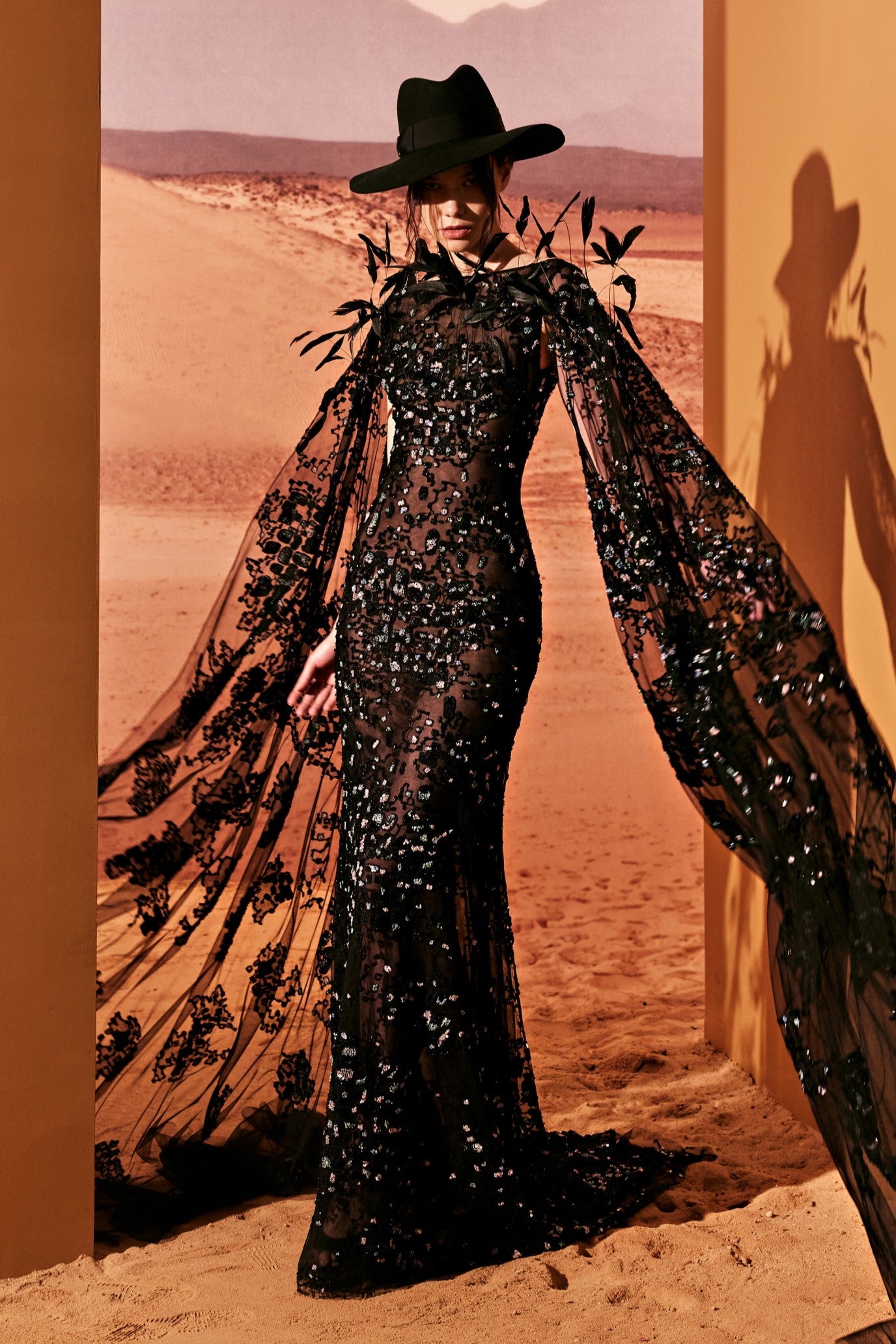 Feather and Pearl Tulle Gown