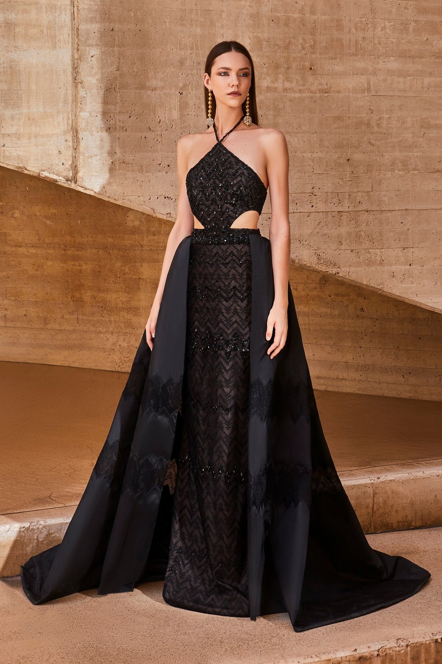 Fitted Halter Gown with Overskirt