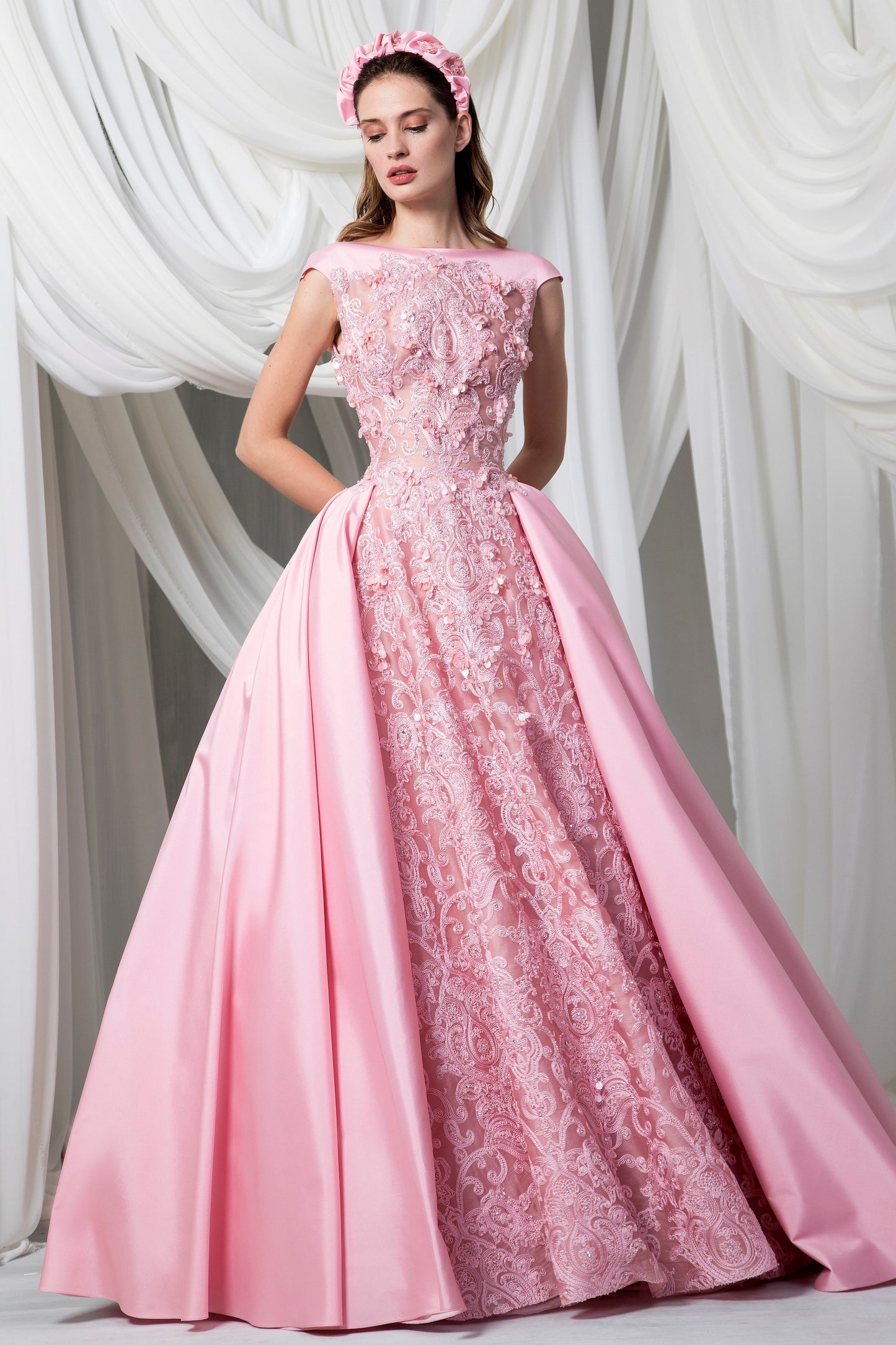 Cap Sleeve Organza and Taffeta Ball Gown