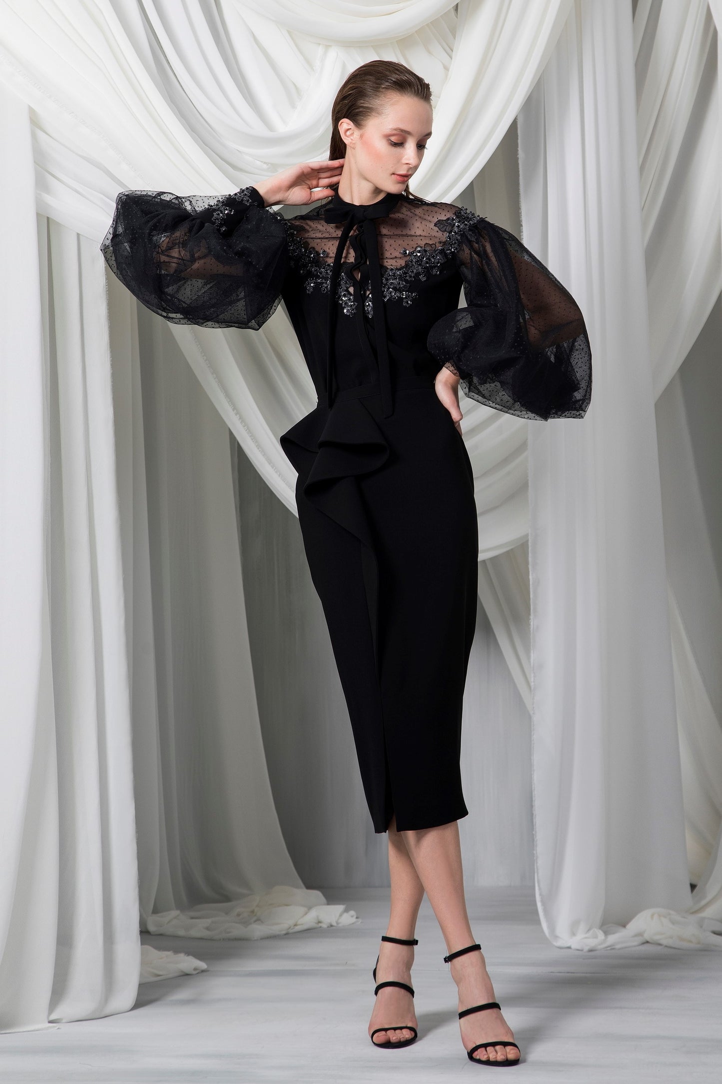 Long Balloon Sleeve Midi Dress