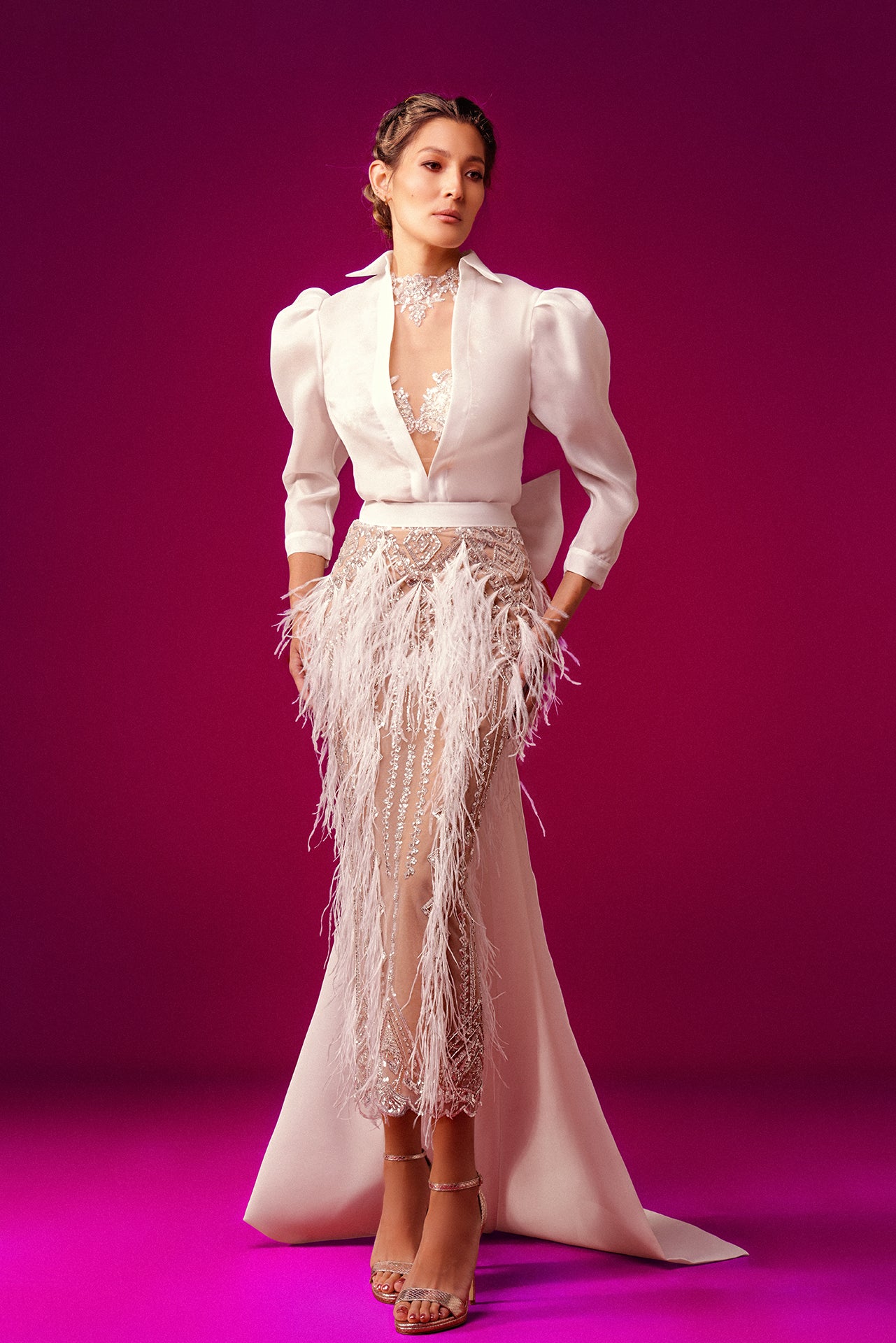 Long Sleeve Blouse with Embroidered Skirt