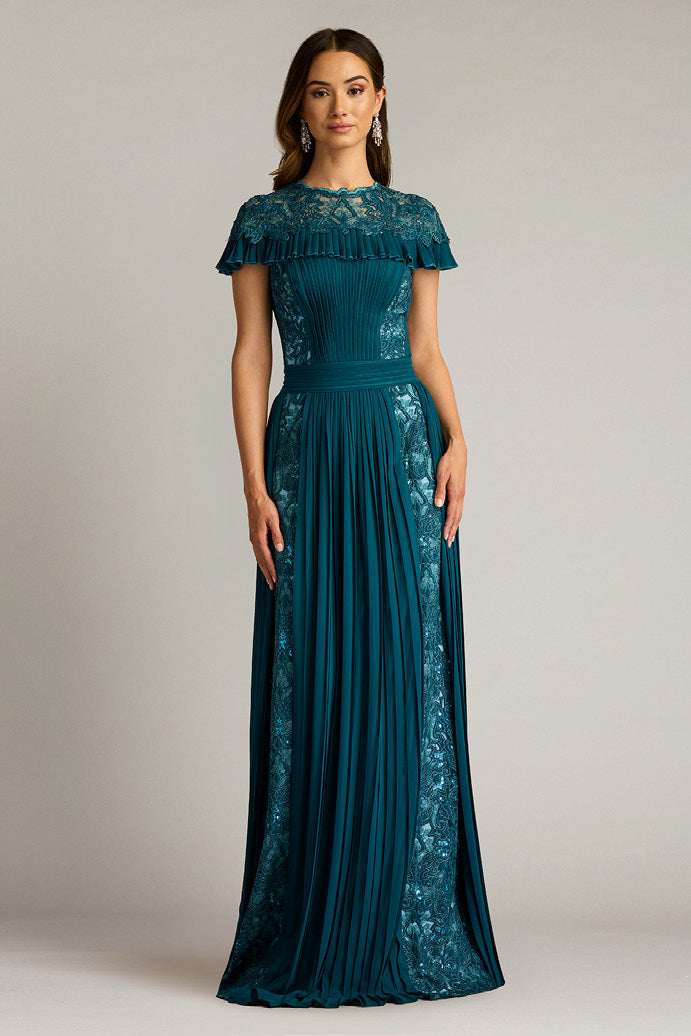 Embroidered Tulle and Georgette Gown