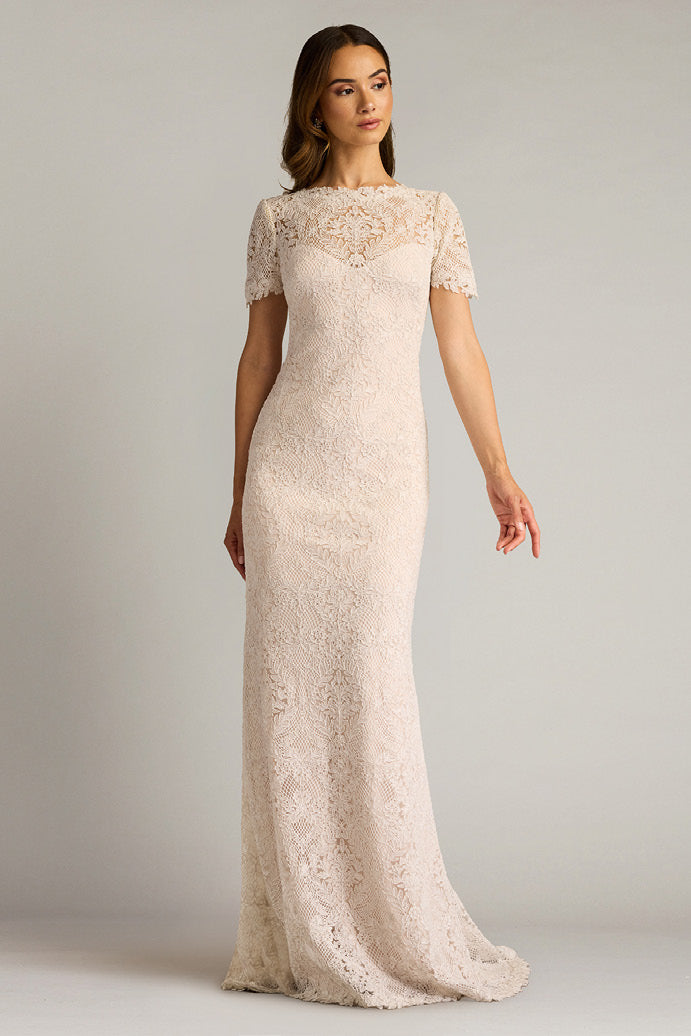Cord Embroidered Tulle Gown