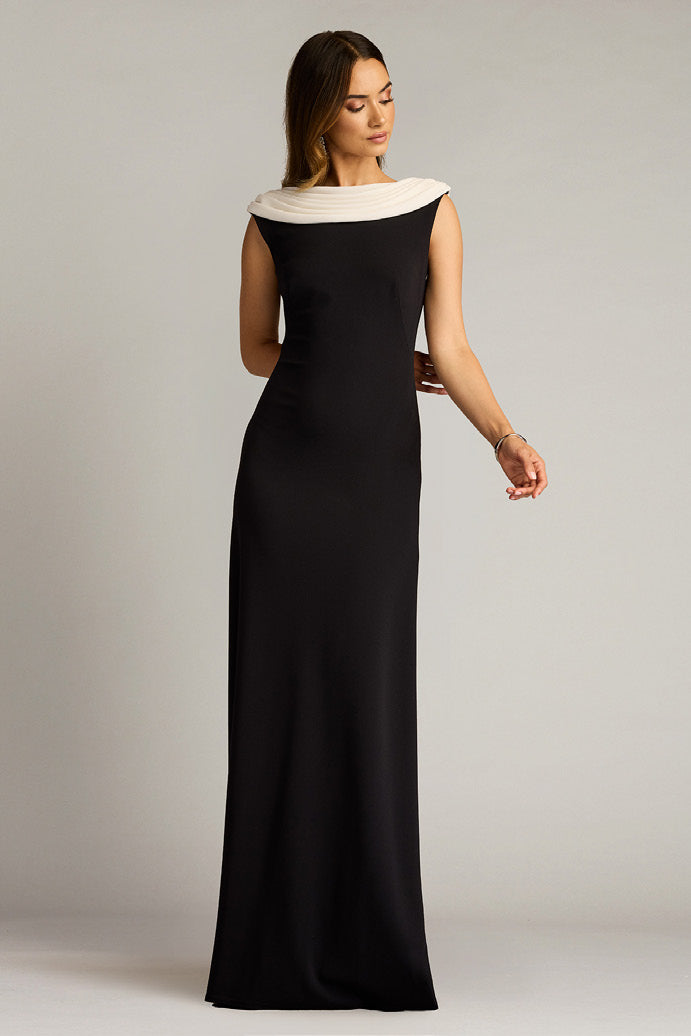Textured Crepe Sleeveless Contrast Gown