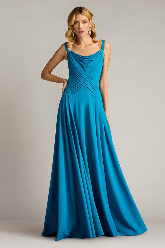 Textured Crepe Sleeveless A-Line Gown
