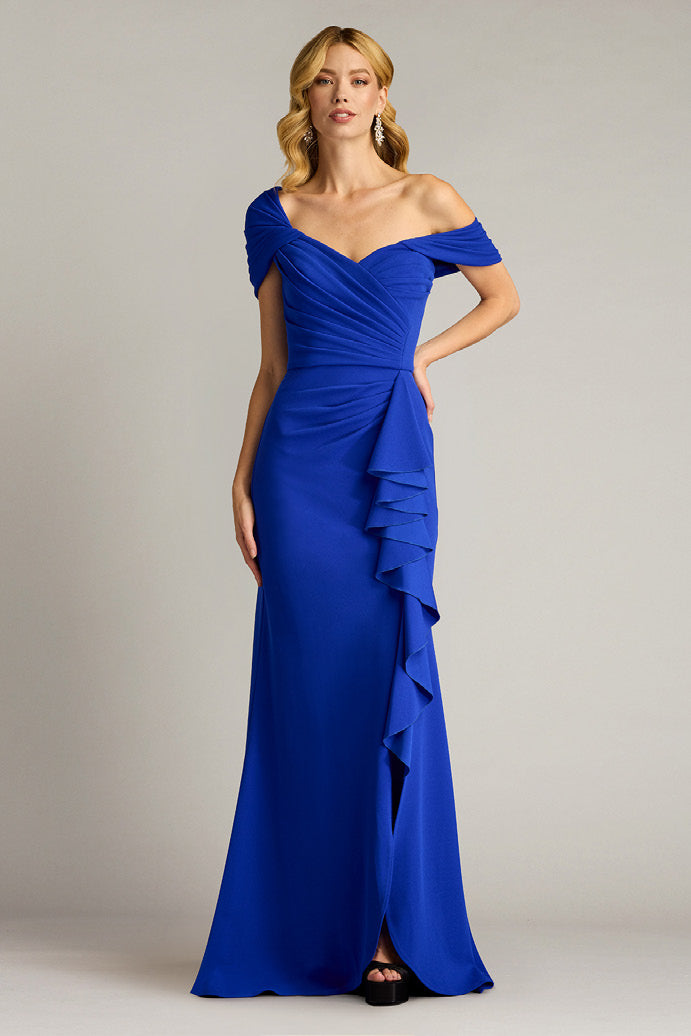 Textured Crepe Asymmetrical Gown