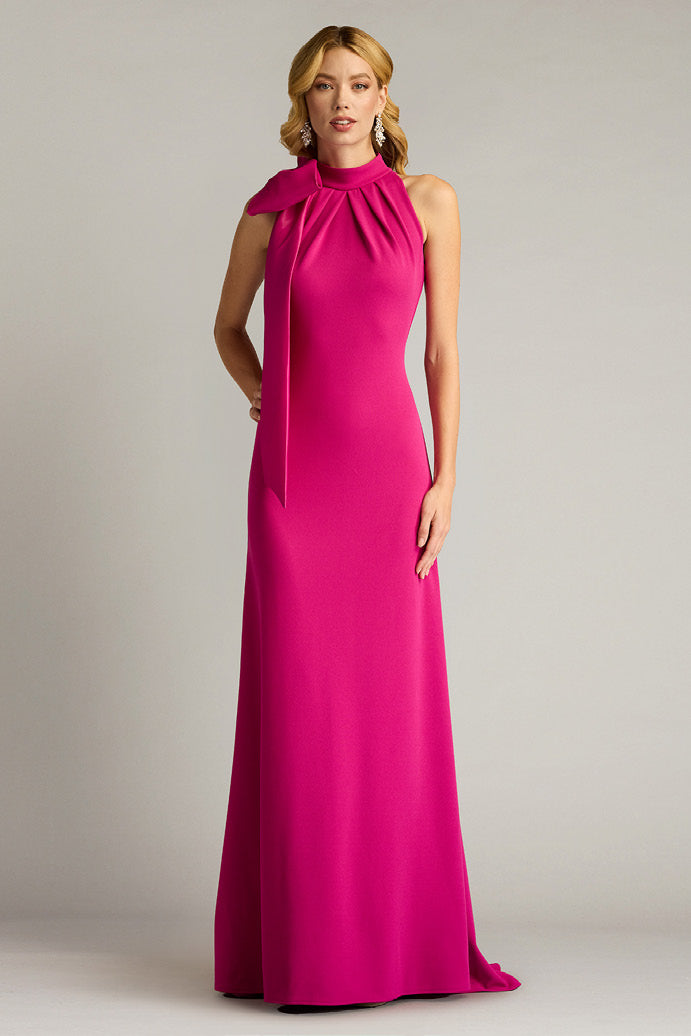 Crepe Sleeveless Gown with Shoulder Sash