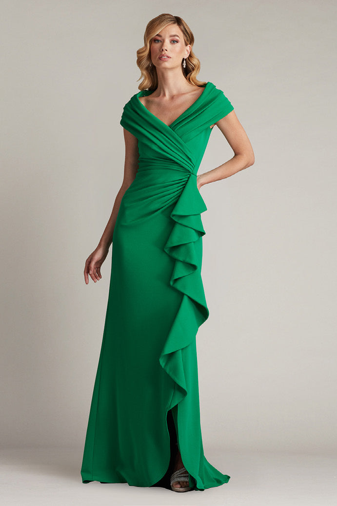 Portrait Collar Gown with Cascading Ruffle