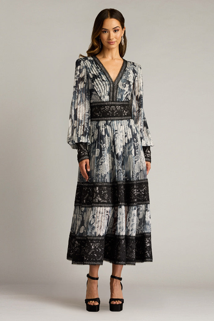 Floral Print Chiffon Long Sleeve Dress