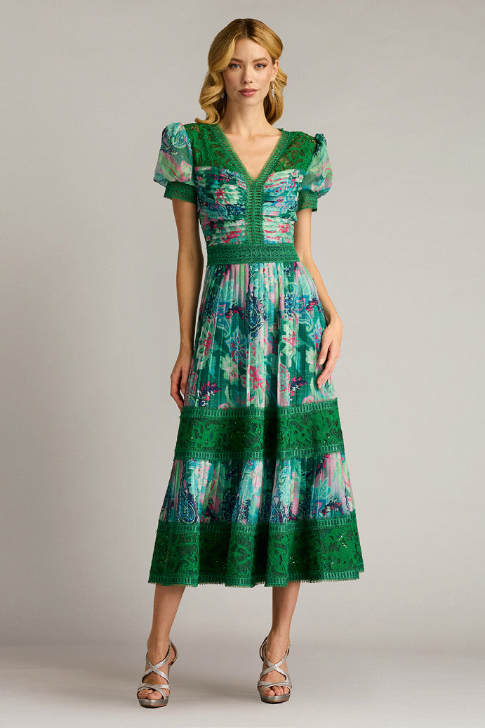 Floral Print Chiffon Short Sleeve Dress