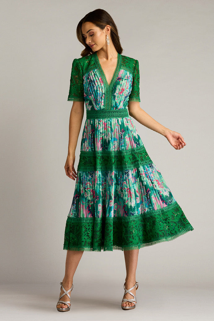 Floral Print Chiffon Short Sleeved Dress