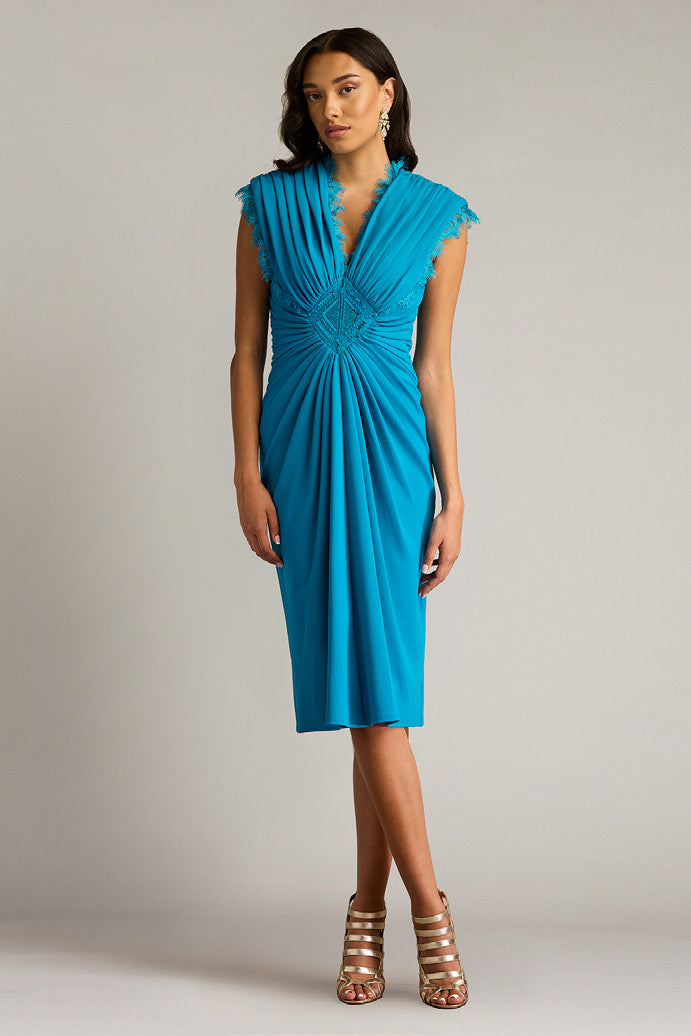 Textured Crepe Sleeveless V-Neck Dress