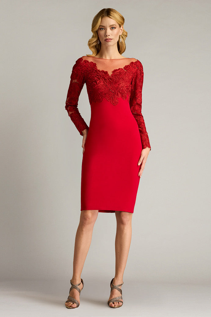 Textured Crepe and Embroidered Tulle Dress