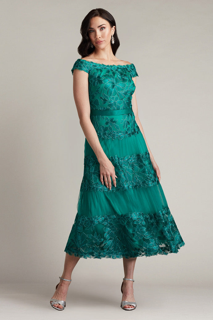 Geometric Floral Embroidered Tulle Dress