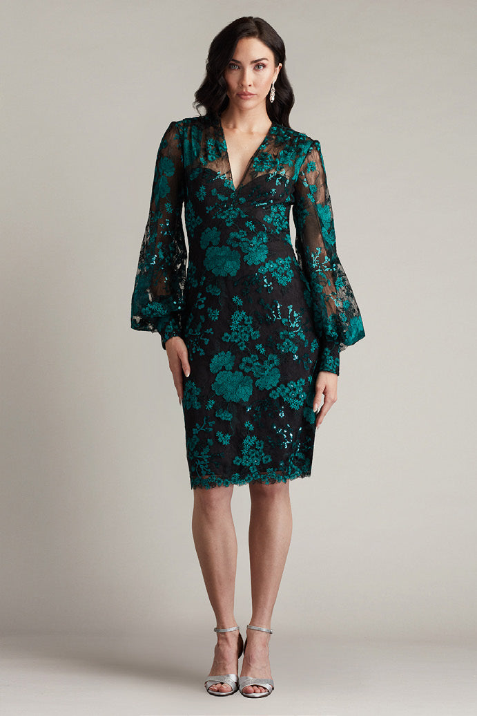 Floral Paillette Embroidered Tulle Dress