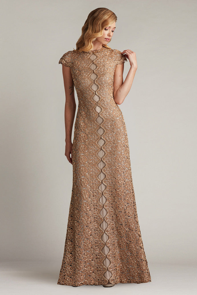 Metallic Corded- Embroidered Tulle Gown