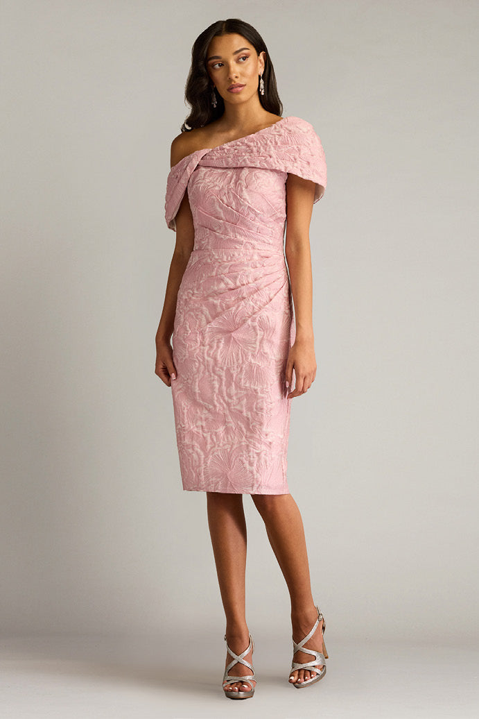 Textured Jacquard Draped Sleeve Dress