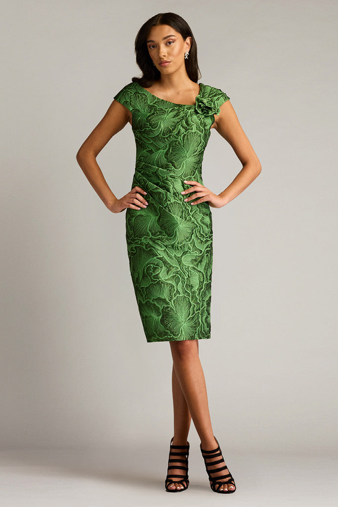 Textured Jacquard Cap Sleeve Dress