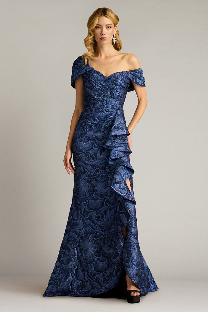 Textured Jacquard Asymmetrical Gown