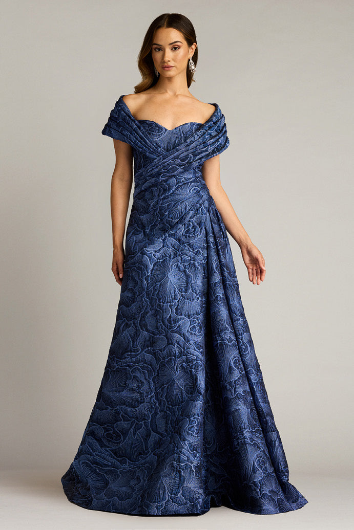 Textured Crepe Portrait Collar Gown