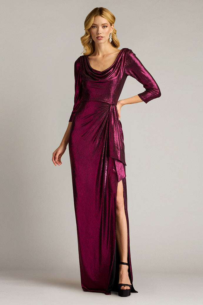 Metallic Jersey ? Sleeve Gown