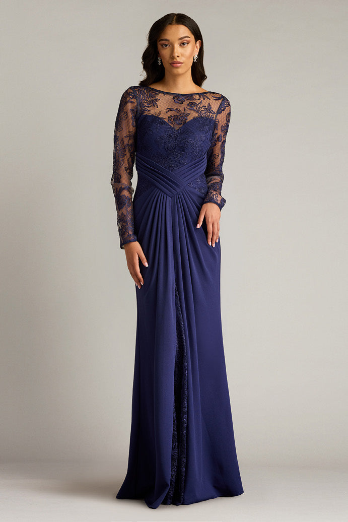 Crepe and Re-Embroidered Lace Gown