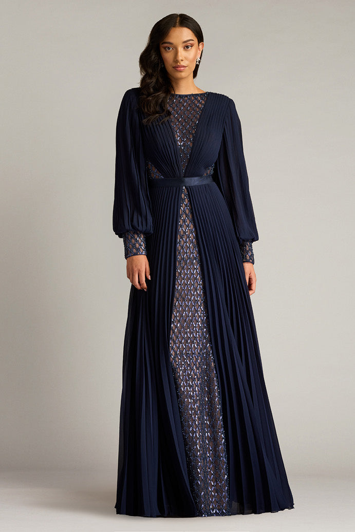 Sunburst Pleated Georgette Gown