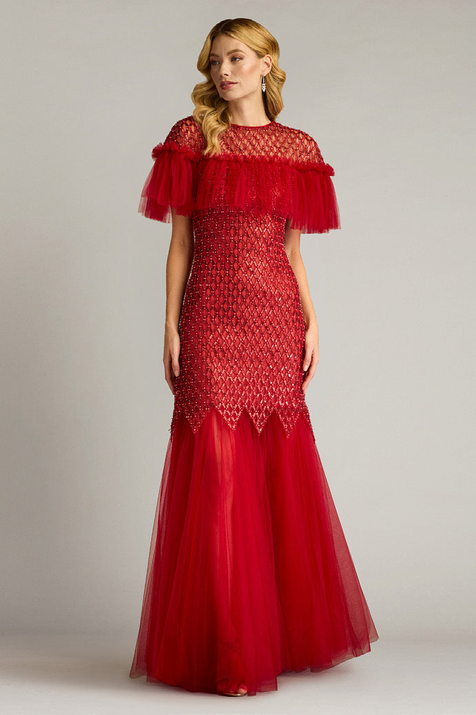 Pearl and Paillette Embroidered Tulle Gown