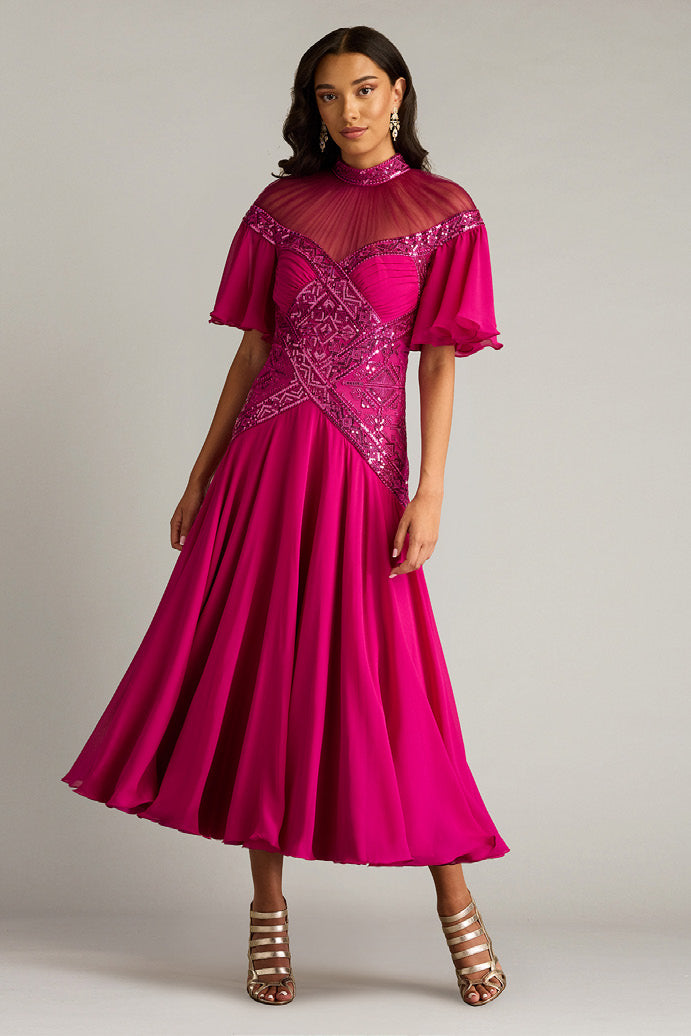 Chiffon Paillette Embroidered Tulle Dress