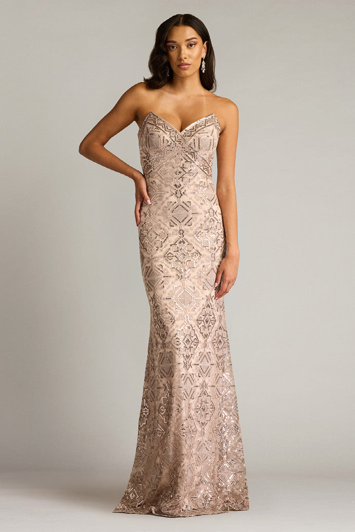 Tribe Inspired Paillette Embroidered Strapless Gown