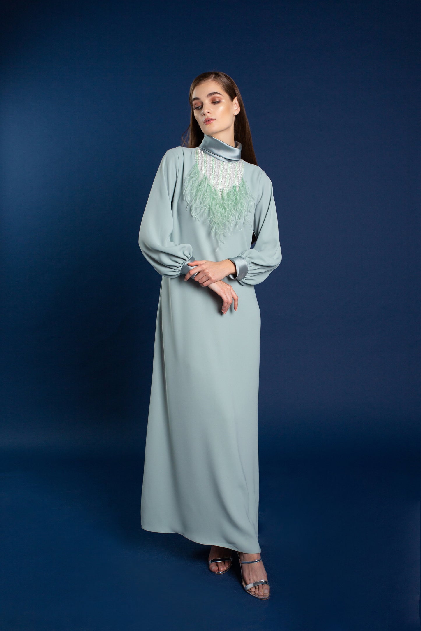 Tara Pearl and Feather Embellished Kaftan