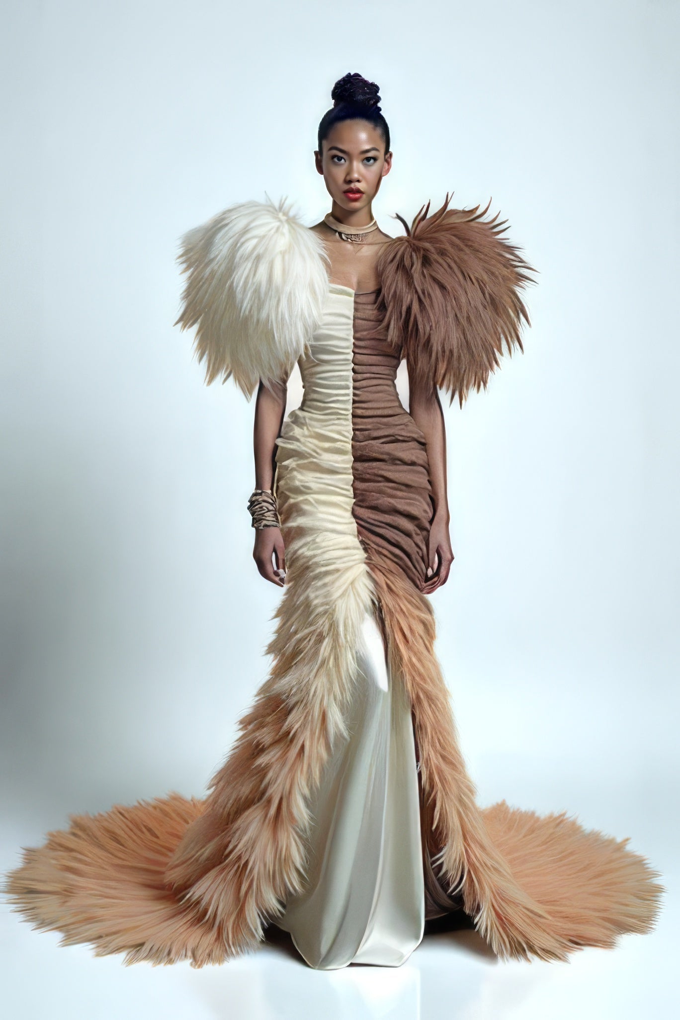 Pleated Feathered Gown