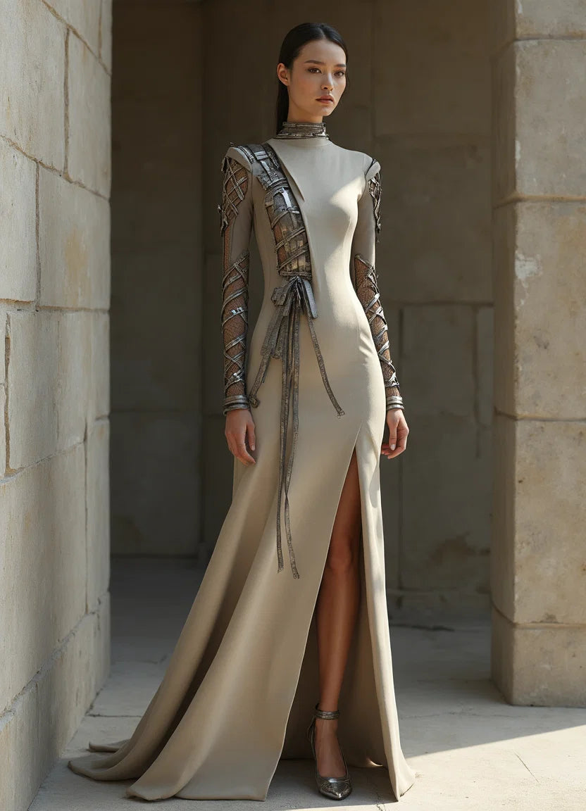 Long Sleeve Ribbon Gown