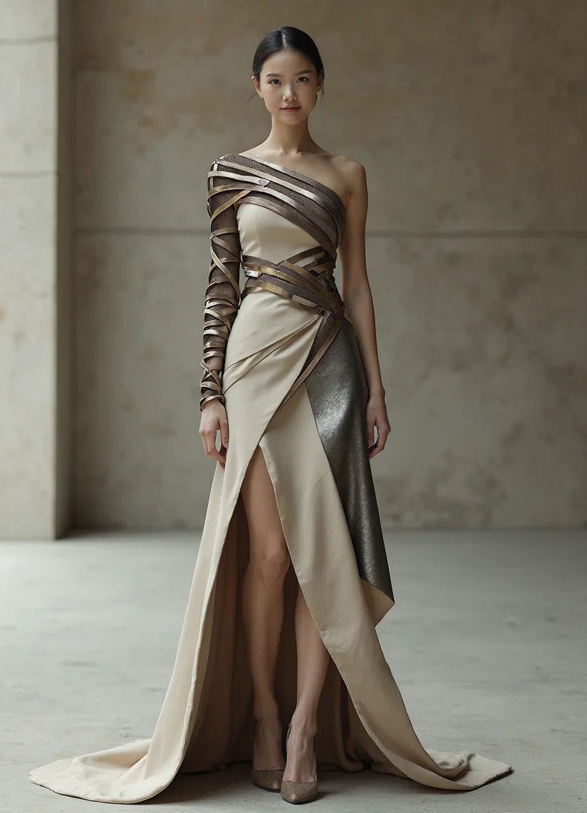 Banded One Shoulder Gown