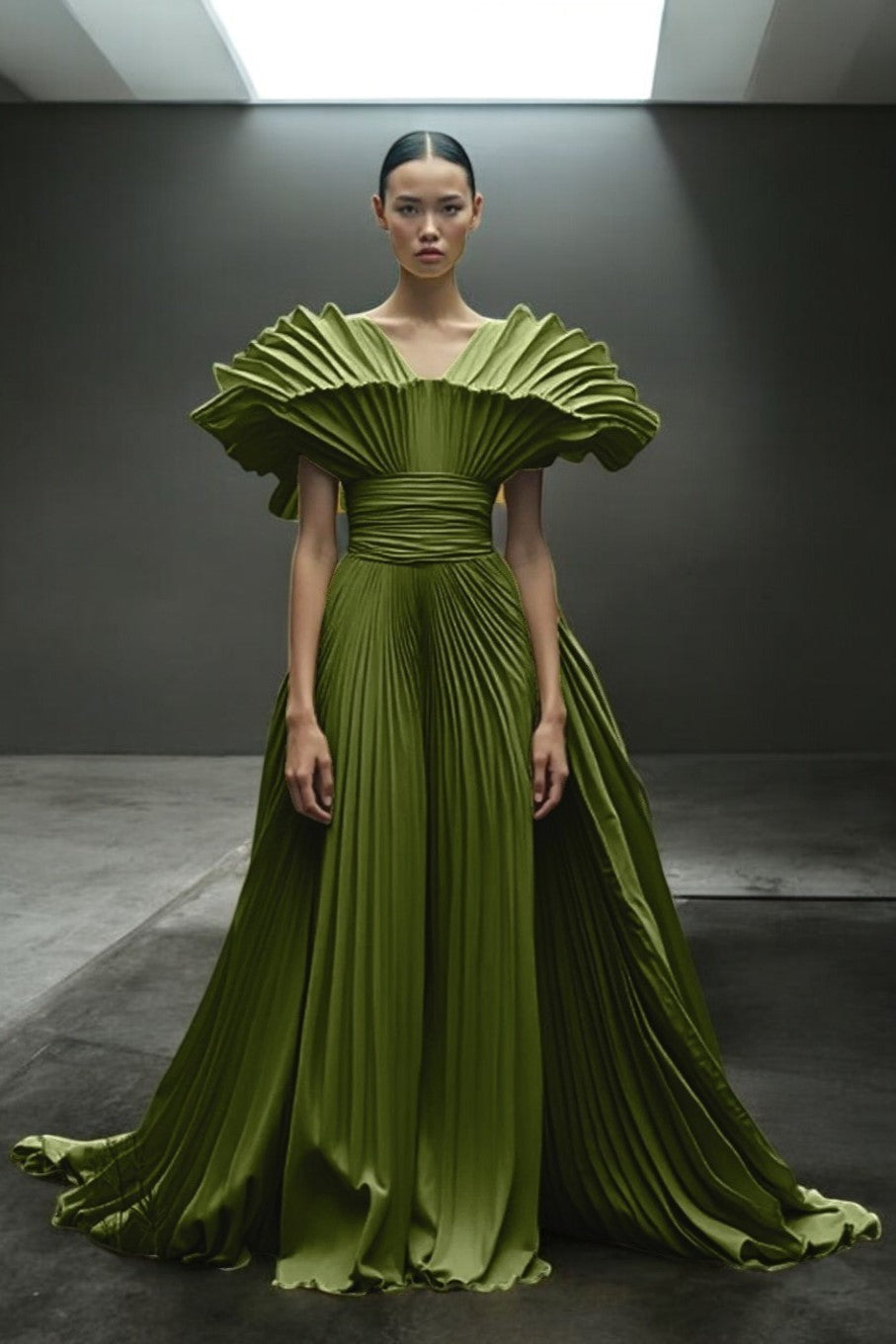 Pleated Sculpted Bodice Gown