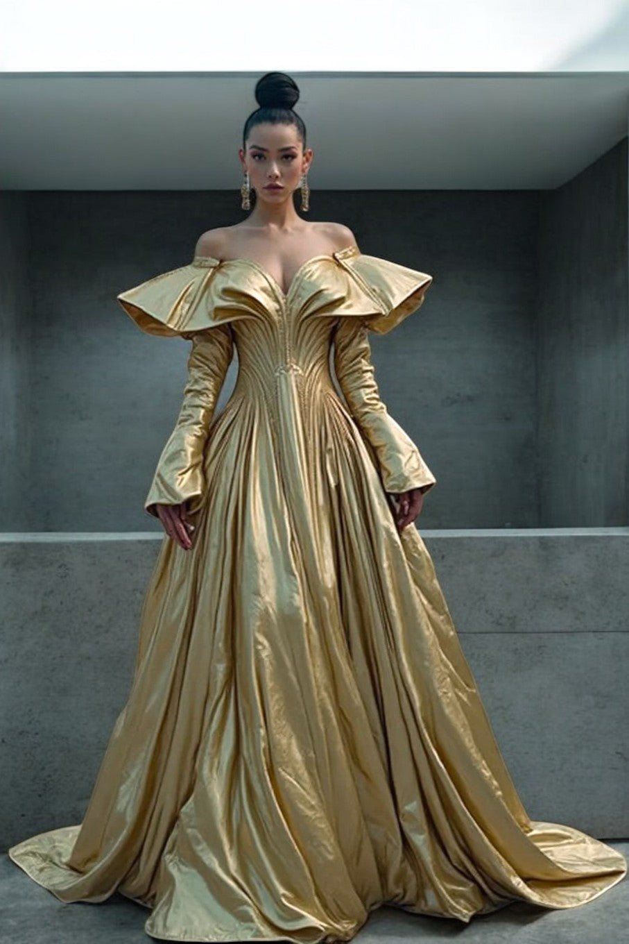 Flared Sleeve Off Shoulder Gown