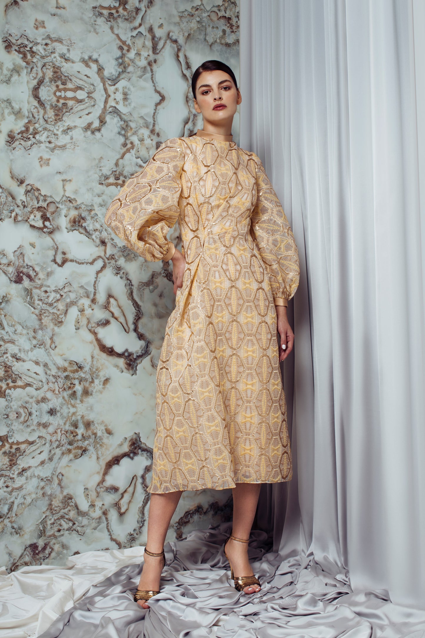 Ariana Puff Sleeve Midi Dress