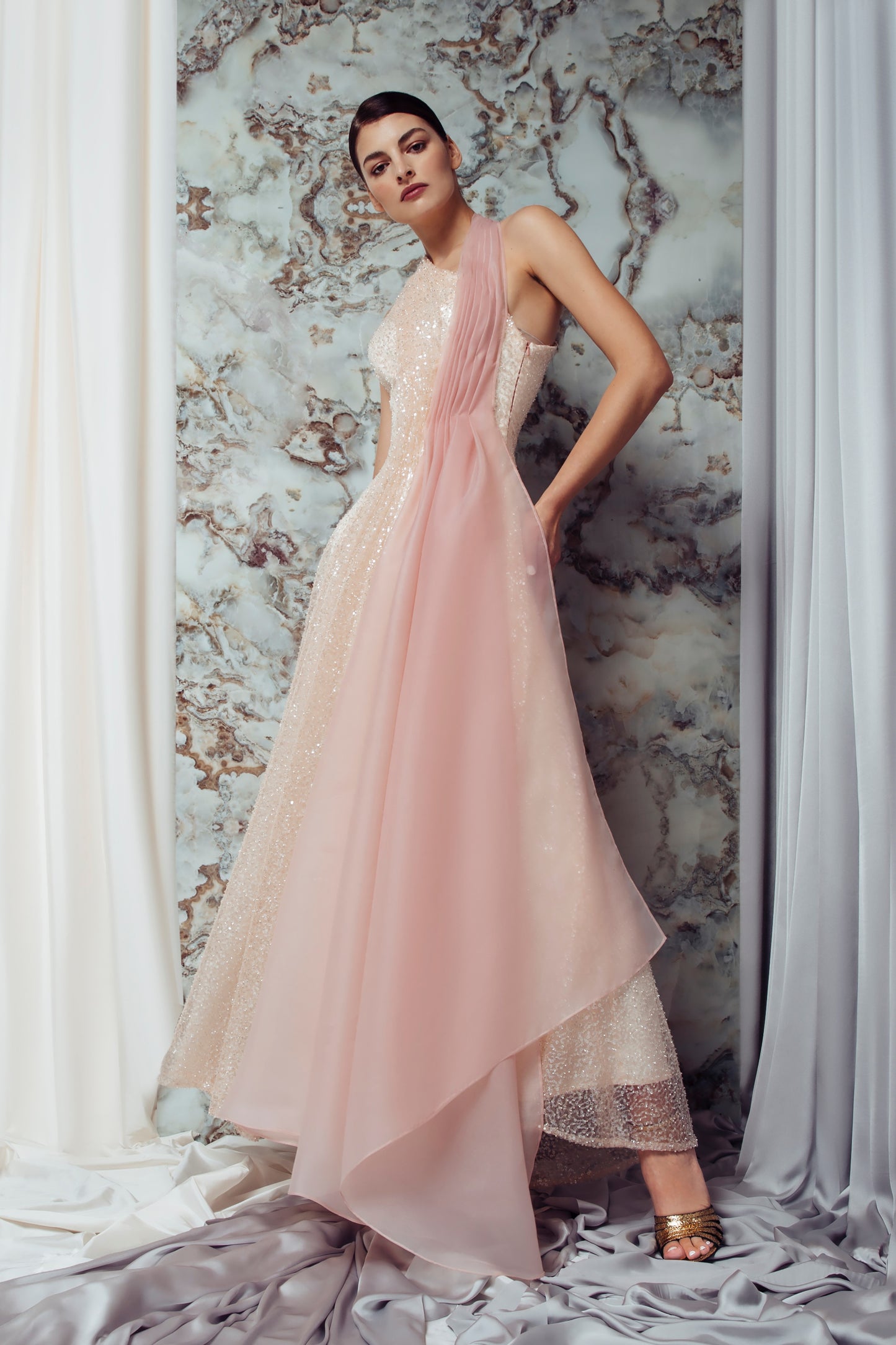 Saara Sequin Draped Maxi Gown