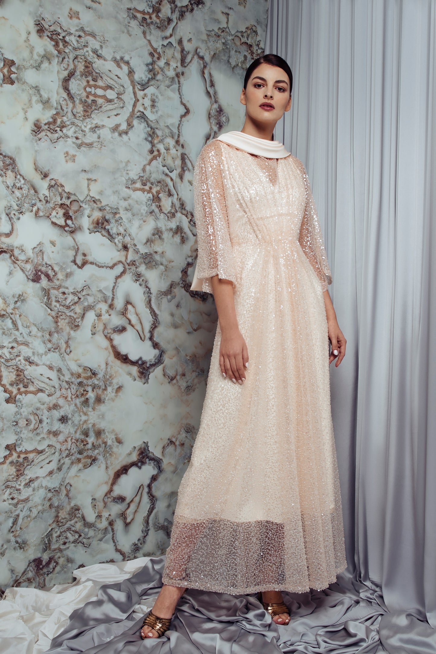 Daliah Sequin Draped Gown