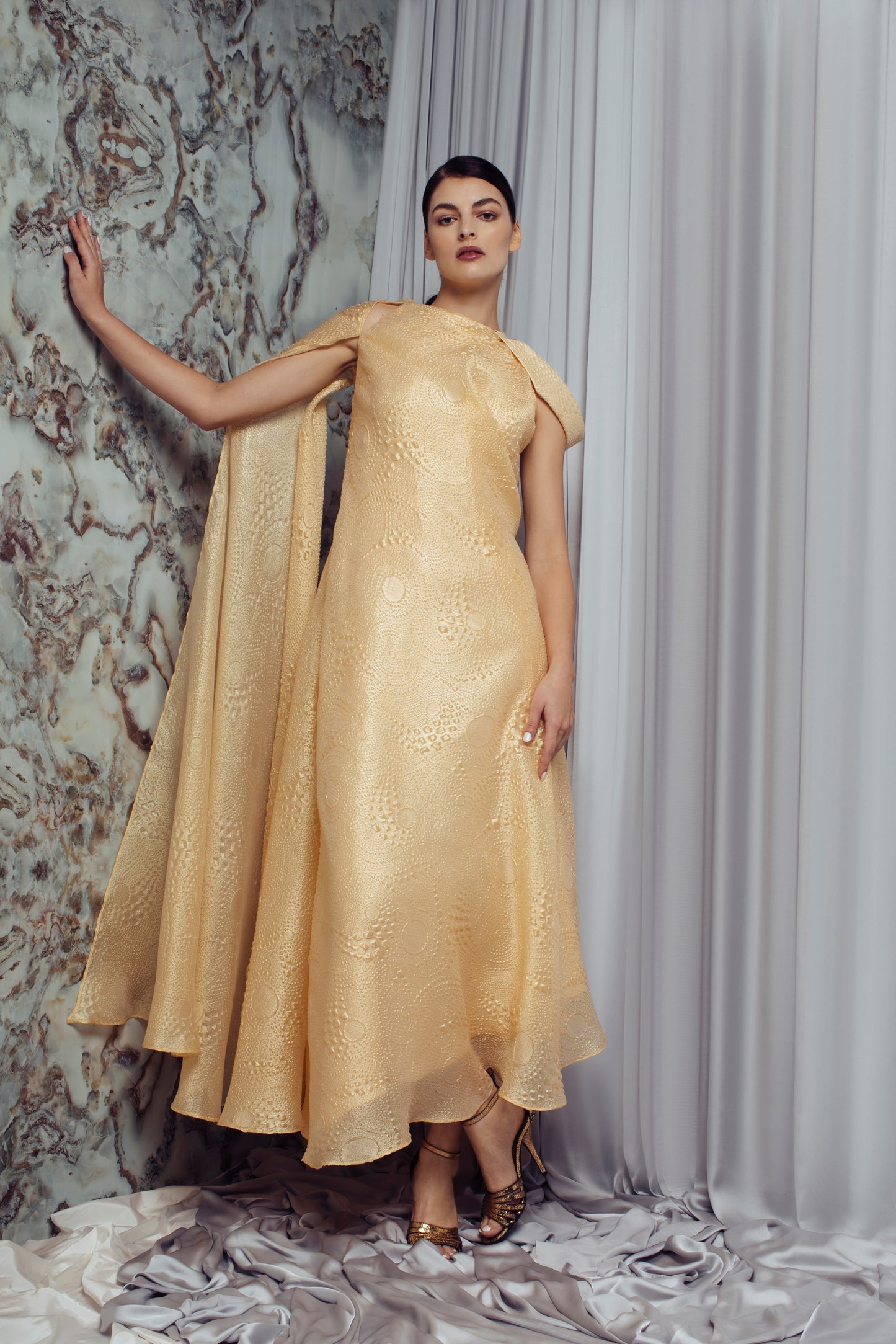 Fiona Cape Sleeve Draped Gown