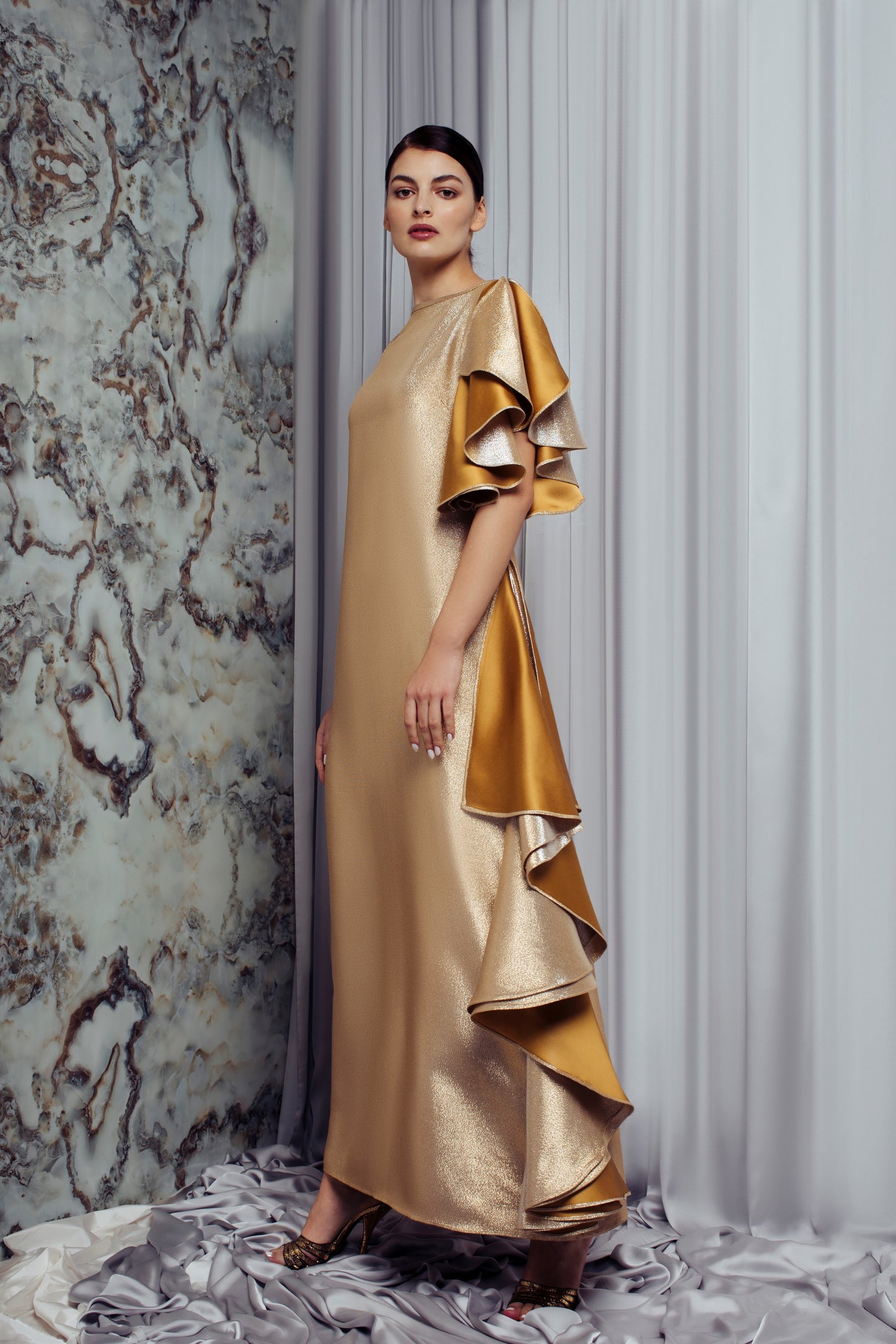 Tara Shimmer Ruffled Kaftan