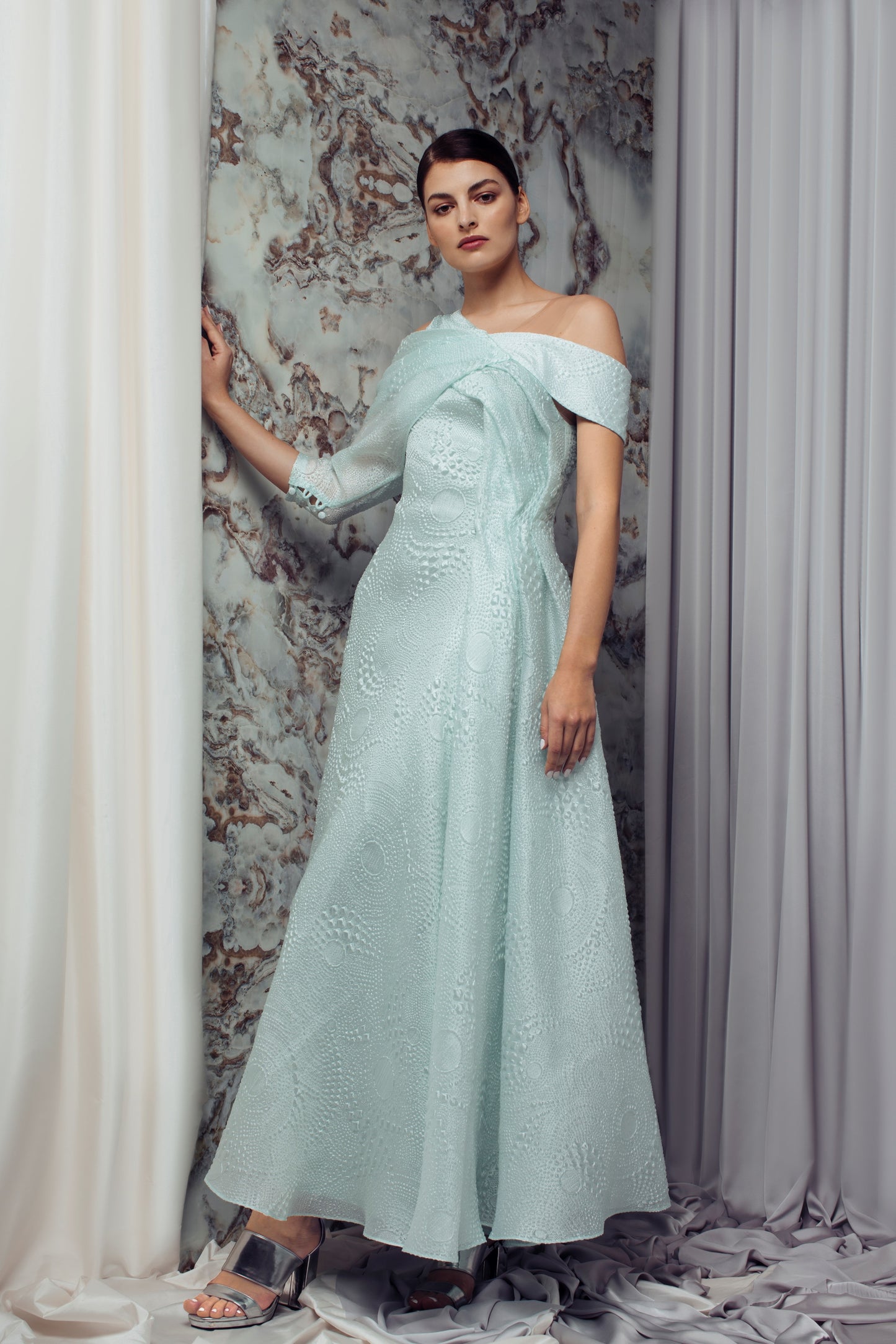 Ania Draped Jacquard Gown
