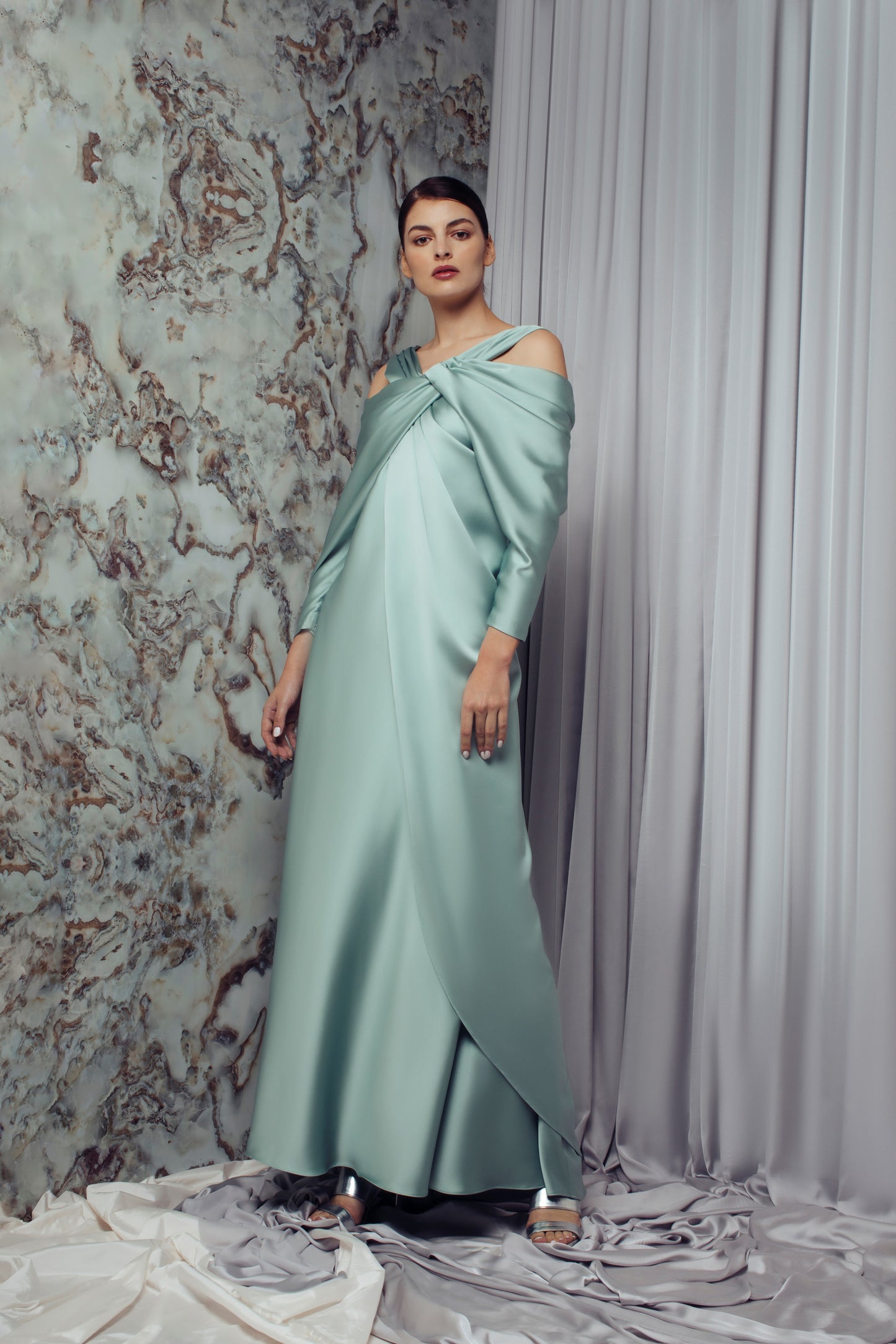 Hanna Draped Sleeve Overlap Gown
