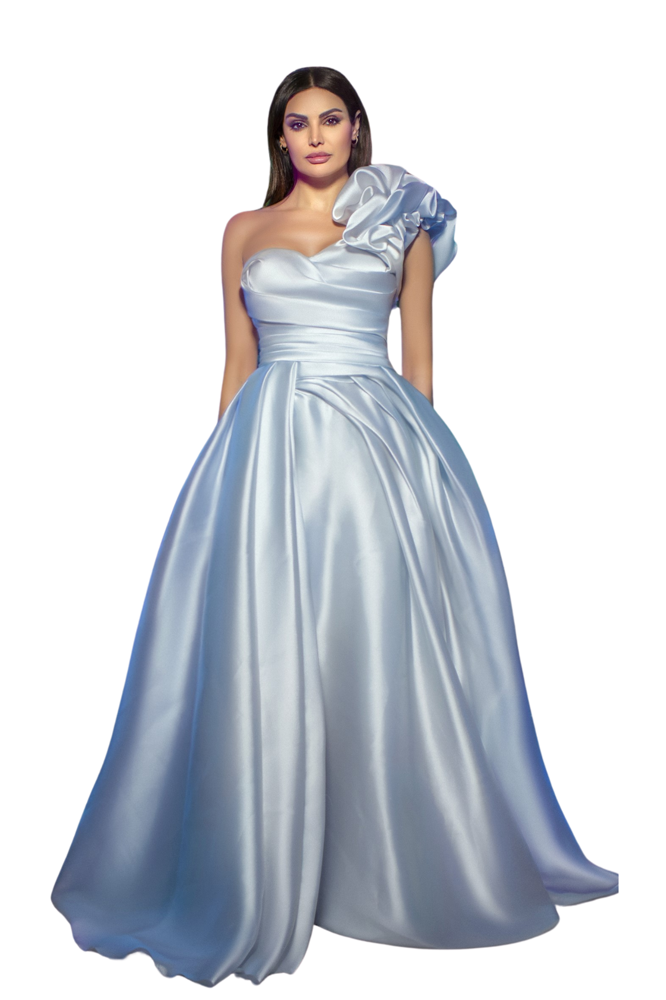 One-Shoulder Ruched Organza Gown