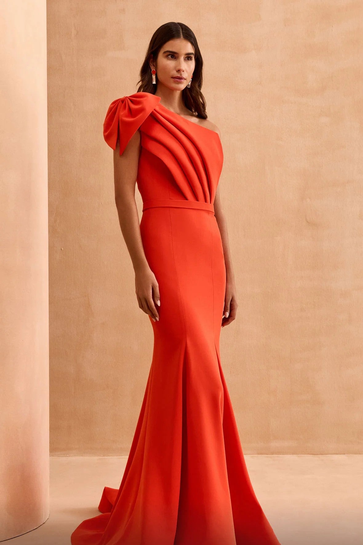 One Shoulder Flared Gown with Sculpted Bodice