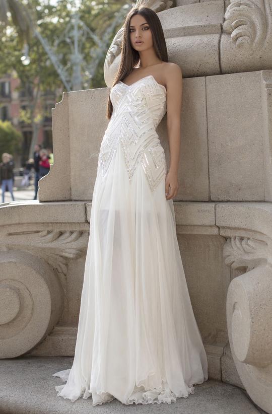Alinda Strapless Beaded Gown