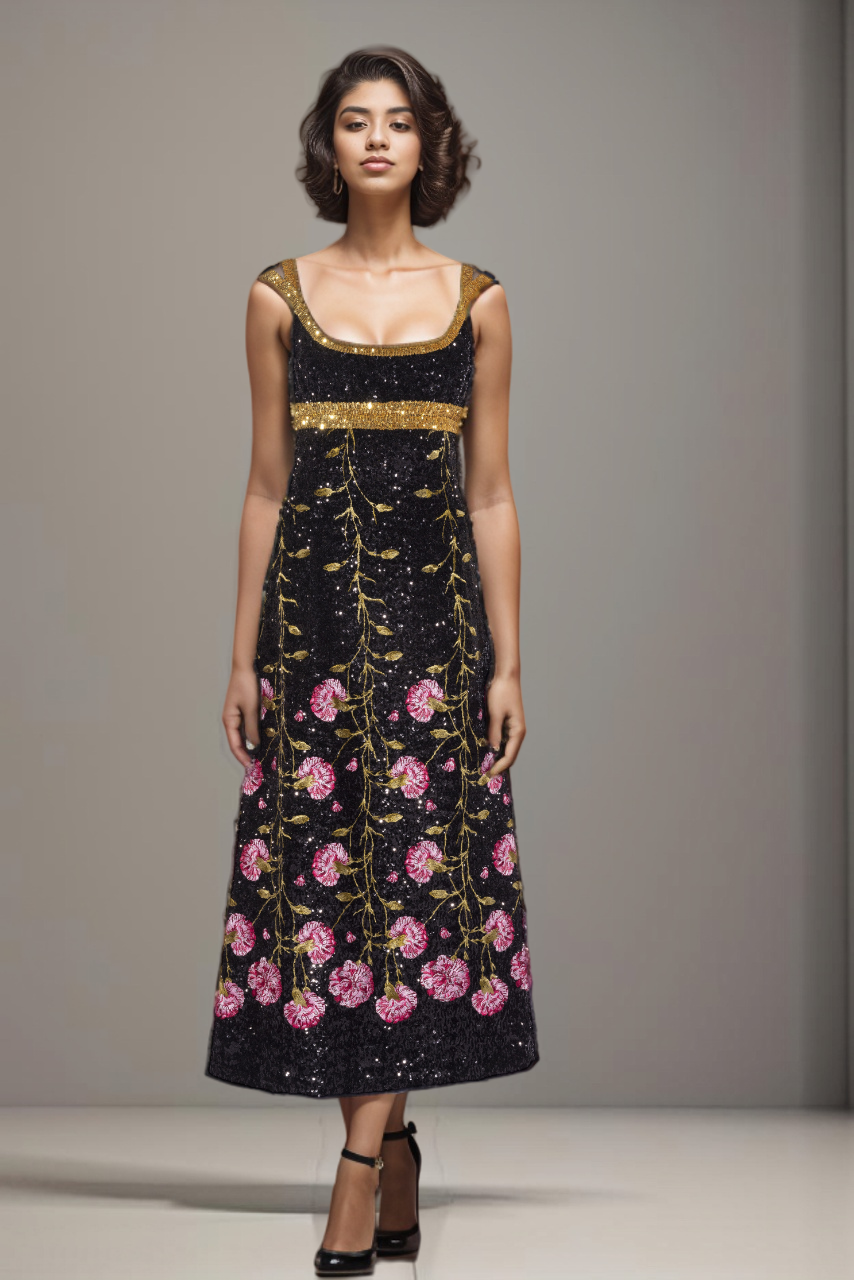 Floral Sequin Midi Dress