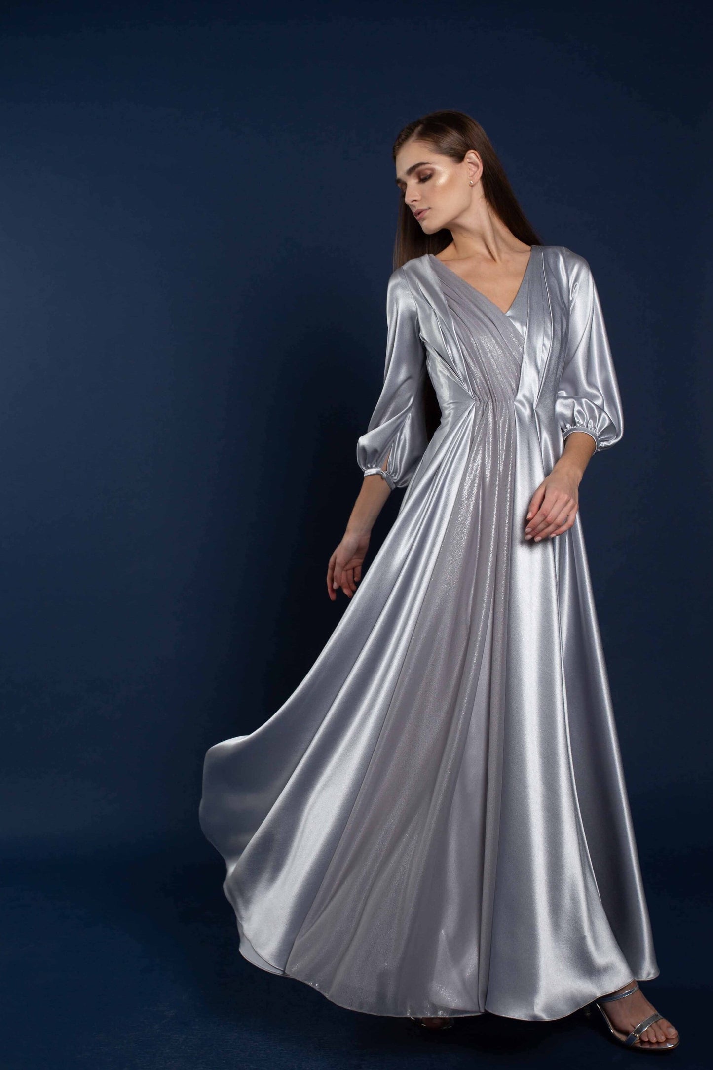 Zaara Shiny Satin Wrap Dress