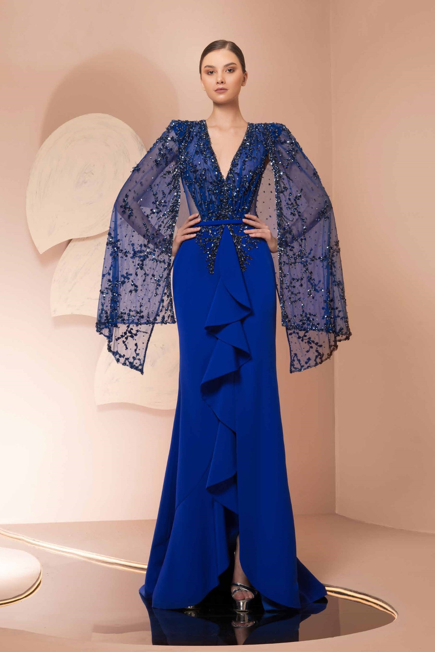 Wide Sleeve Crepe Gown